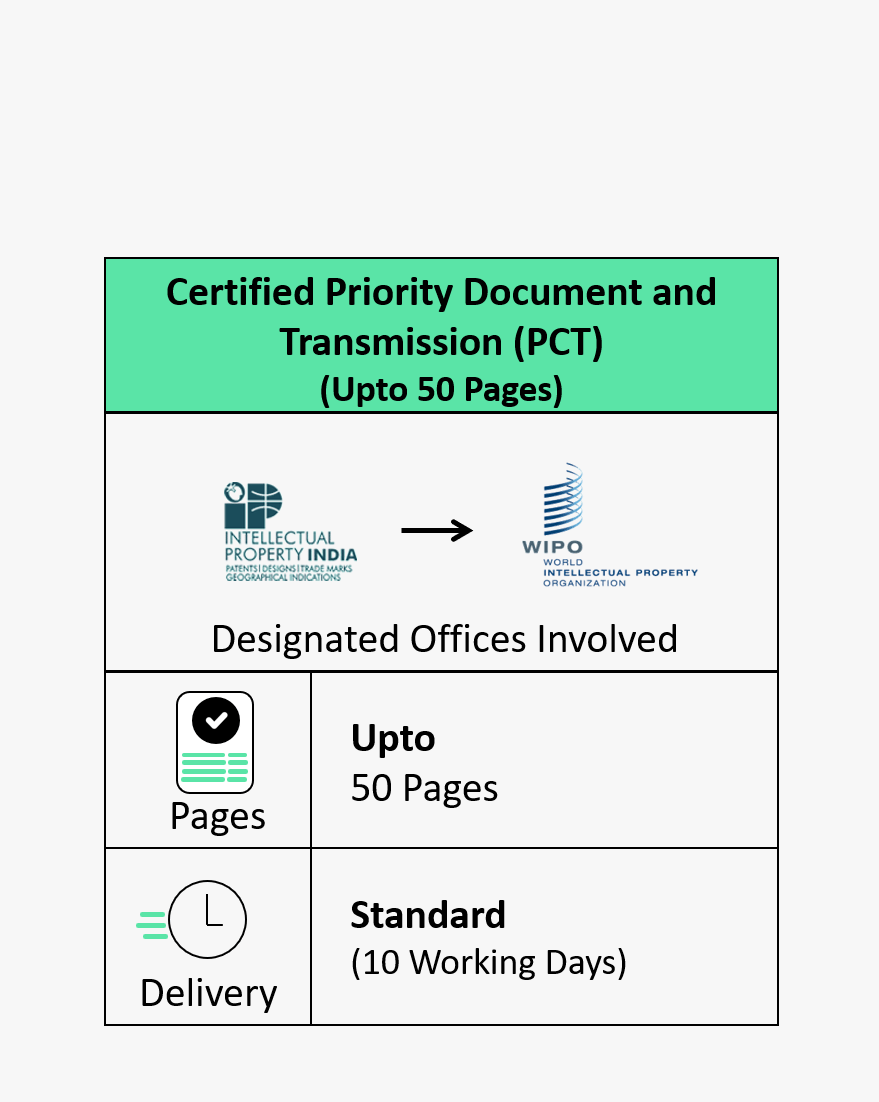 Certified Priority Document and Transmission (PCT) Upto 50 Pages